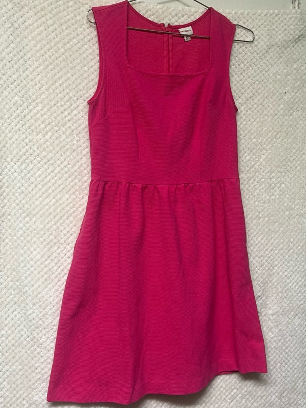 Merona A-Line Dress Pockets Hot Pink Sleeveless Square Neck Cotton Blend MED